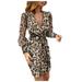 Tuscom Women Long Sleeve V Neck Vestido Corto Estampado Mini Dress Holiday Women's Mesh Printed Sexy Deep V Dress