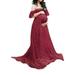 Niuer Maternity Off Shoulder Ruffle Sleeve Lace Wedding Gown Maxi Photography Dress for Photo Shoot Dress Wine Red XL(US 12-14)