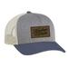 Heritage Pride Script Leather Patch Trucker Snapback Hat Columbia Blue White Mesh