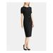 RALPH LAUREN Womens Black Floral Short Sleeve Jewel Neck Midi Sheath Wear To Work Dress Size 16