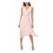 TOMMY HILFIGER Womens Pink Frayed Belted Polka Dot Sleeveless V Neck Below The Knee Hi-Lo Evening Dress Size 10