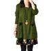 Women's Vintage Floral Hem Crew Neck Long Sleeve Long Tops Casual Mini Dress