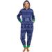 Silver Lilly Fair Isle One Piece Christmas Pajamas - Unisex Adult Holiday Jumpsuit (Blue, Large)