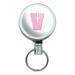 Letter V Initial Baby Girl Block Font Pink Shower Retractable Belt Clip Badge Key Holder