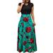 Womens Floral Print Summer Maxi Skirt Dress Ladies Short Sleeve Cocktail Party Beach Long Sundress