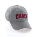 Sports Team Coach Baseball Hat Layered Arch Letters Unstructured Low Profile Cap, Light Grey Hat Black Red Letters