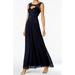 BETSY & ADAM Womens Navy Illusion-trim Cutout Gow Sleeveless Scoop Neck Maxi Fit + Flare Evening Dress Size: 14