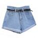 Women's Girls Denim Jean Shorts Retro High Waisted Rolled Short Jeans with Pockets,(Not including Belt),S-2XL,Blue