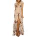 New Women's Vintage Party Floral Printed Beach Maxi Dress Full Back Long Ukraine Strappy Cut Out Split Strap V Neck Dress