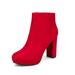 Dream Pairs Women's Fashion Ankle Boots Slip On Chunky High Heel Side Zipper Boots Stomp Red Size 8.5