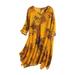 AngelBee Vintage Floral Print Dress Female Summer V Neck Casual Wear (Yellow L)