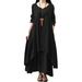 Sexy Dance Women Cotton Linen Maxi Sundress Long Sleeve Pleated Vintage Swing Dress Elegant Buttons A Line Dress For Lady Smock Hem Tunic Dress Plus Size