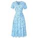 UKAP Boho Women Summer V-Neck Sun Beach Dress Holiday Party Ruffle Sleeve Flowy Dresses Empire Waist Swing Dresses Sky Blue L(US 12-14)