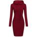 Women Casual Drawstring Long Sleeve Pullover Hooded Sweatshirt Bodycon Midi Dress