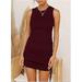 Women's Sleeveless Bodycon Ruched Short Dress Side Drawstring Solid Color Crewneck Casual Summer Tank Shirt Mini Dresses