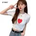 ZDMATHE Summer T-shirt O-neck Short Sleeve Women's T-shirt Heart-shaped Print White Top Ladies Casual Clothes Sweet Streetwear 6 Colors