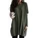 Women Ladies Autumn Winter Solid Color Long Tops Blouse Long Sleeve Pocket T-Shirt Dress Casual Loose Pullover Sweatshirt Round Neck Plain Mini Dress