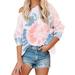 Avamo Floral Off Shoulder Blouse For Women Loose Holiday Beach Casual Long Sleeve T-Shirt Tops Ladies Casual Loose Slash Neck Blouse Tops Ladies Holiday Gradient Tie-Dye Loose T Shirt
