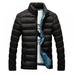 Gargrow Men Retro Solid Color Thick Cotton Winter Stand Collar Down Zipper Bomber Jacket Casual Coat