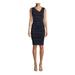 NICOLE MILLER Womens Navy Ruched Sleeveless V Neck Above The Knee Body Con Cocktail Dress Size P