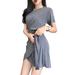 CATLERIO Stylish temperament Slim O-neck short-sleeved solid color casual lace-up dress