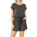 Women & Plus Short Sleeve Romper with Elastic Waist & Keyhole Back Summer Loungewear (Ash Grey, S)