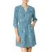 Allegra K Junior's Button Down Floral Print V Neck 3/4 Sleeves Vintage Shirt Dress Blue L