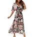 Sexy Dance Women Empire Waist Summer Dress Sexy V Neck Wrap Fashion Floral Print Tunic Dresses Belted Flowy Boho Beach Long Dress for Trendy Lady