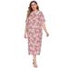 Zupora Women's Nightgown Loose Soft Comfy Silk Like Square Neck Short Sleeves Floral Print Bowknot Lace Trim Lounge Midi Dress Sleep Dress Nightwear for Indoor Outdoor, Plus Size, XL-4XL