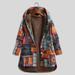 Women Vintage Loose Hooded Coat Floral Printed Fleeces Lining Buttoned Plus Size Winter Warm Parka Casual Long Coat Outwear