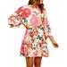 MISOWMNJOY Women Flora Print Mini Dress Ruffle Flare Sleeve Waist Tie A-line Dress