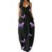 Womens Boho Floral Butteryfly Long Maxi Dress Casual Loose Summer Beach Holiday Tank Sundress