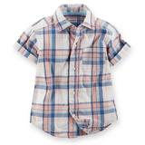 Carters Baby Clothing Outfit Boys Short Sleeve Navy Pink Plaid Button-Front Shirt