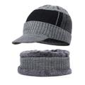 Sunisery Men Winter Warm Hat Knit Beanie+Bibs Fleece Lined Beanie with Brim Cap