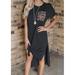 New Women's Leopard Print Party Dress Pocket Stitching Short Sleeve Split Casual Retro Dress Casual Dress