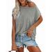 Sexy Dance Plus Size Women's Short Sleeve T Shirt Boat Neck Off Shoulder Blouse Tops Plain Color Front Pocket Tunic Tee Gray XXL=US 16