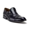 Jazame Men's 07332 Leather Lined Single Monkstrap Cap Toe Loafers Dress Shoes, Black, 7.5