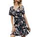 Niuer Women Summer Floral Print Dress A-Line Casual Beach Sundress Bohemian Lace Up Midi Dress