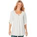 Woman Within Women's Plus Size Three-Quarter Sleeve Pintucked Henley Tunic