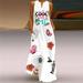 New Women's Summer Sexy V Neck Retro Print Dress Casual Loose Maxi Dress Sleeveless Pocket Dresses