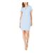 CALVIN KLEIN Womens Light Blue Solid Short Sleeve Keyhole Above The Knee Fit + Flare Dress Size 8