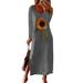 Niuer Casual Split Maxi Dress for Women Holiday Beach Party Crew Neck T Shirt Dress Daisy Print Floral Baggy Crewneck Dresses