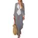 Ladies Long Dress Boho Long Sleeves V Neck Casual Maxi Dress New