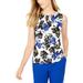 Calvin Klein Women's Petite Floral Printed Gathered-Neck Top White Size Small