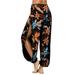 Plus Size Womens Palazzo Side Slit Wide Leg Pants Summer Casual Floral Print Beach Boho Hippie Harem Bohemian Pilate Plus Size Lounge Wear S-XXXXXL