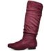 Women PU/Suede Wide Calf Knee High Boots Slouch Flat Heel Booties Shoes BLVD-W WIDE/CALF/BURGUNDY Size 7.5