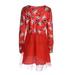 Puloru Female Dress, Christmas Floral Print Round Neck Long Sleeve One-Piece for Women, Green/Red