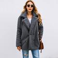 Women Faux Fur Jacket Fuzzy Teddy Bear Notch Lapels Touble Breasted Buttons Pockets Oversized Casual Coat