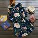 Women Dress Colorful Floral Print Rolled Long Sleeve Round Neck A-Line Swing Shift Casual Mini One-Piece