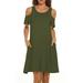 Womens Summer Solid Cold Shoulder Crew Neck Pocket Casual Loose Mini Dress